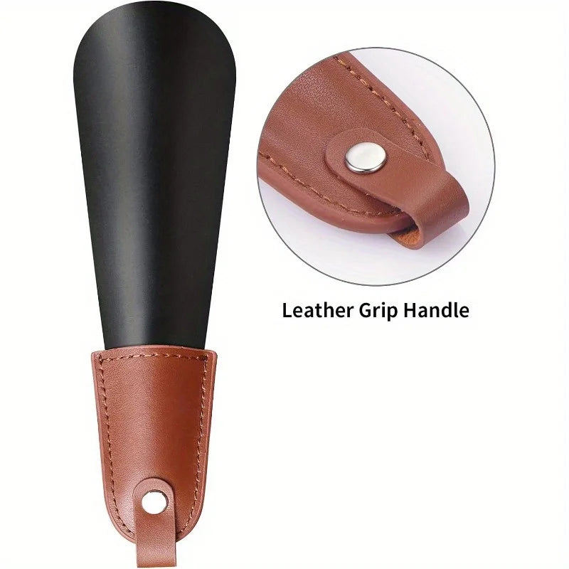 1pc stainless steel shoehorn with leather handle, travel shoehorn is easy to carry and easy to wear shoes.