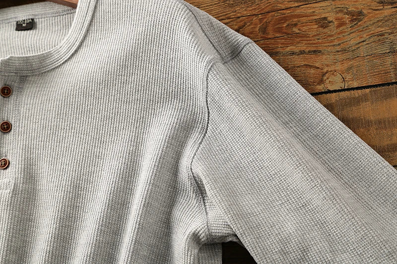 New Fashion Mens Henley Shirts Long Sleeve Half Button Up Thermal Waffle Knit Tops Tees US Size XS-XL