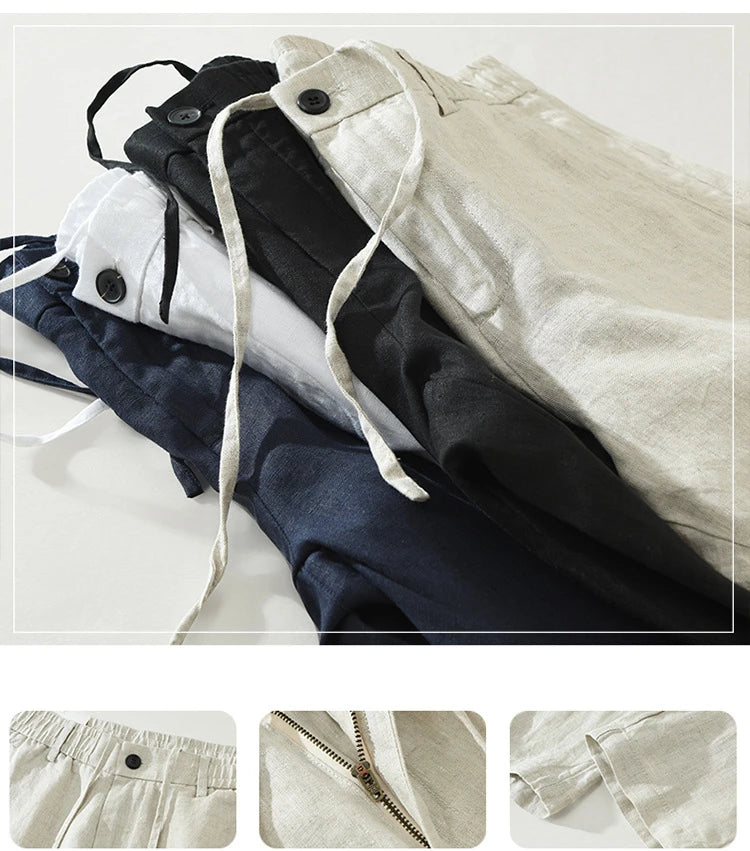 Summer New 100% Linen Casual Pants Men Clothing Thin Straight Breathable Oversize Men Trousers C1606