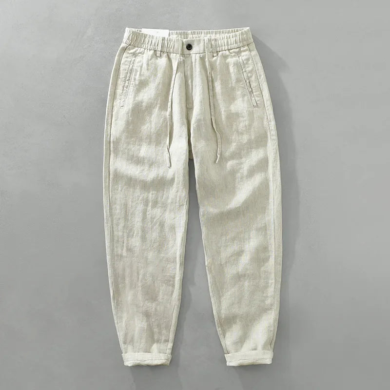 Summer New 100% Linen Casual Pants Men Clothing Thin Straight Breathable Oversize Men Trousers C1606