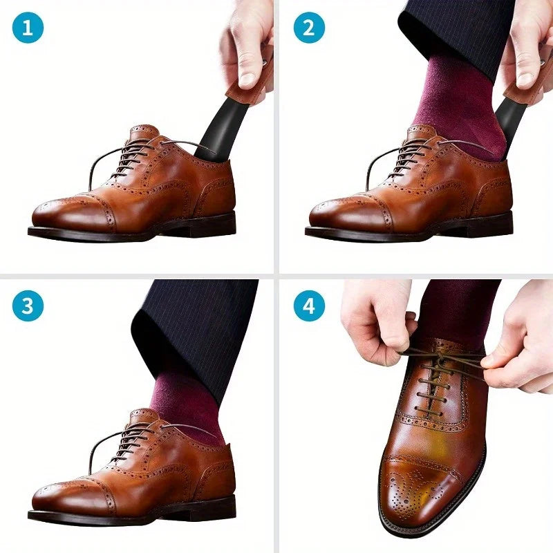 1pc stainless steel shoehorn with leather handle, travel shoehorn is easy to carry and easy to wear shoes.