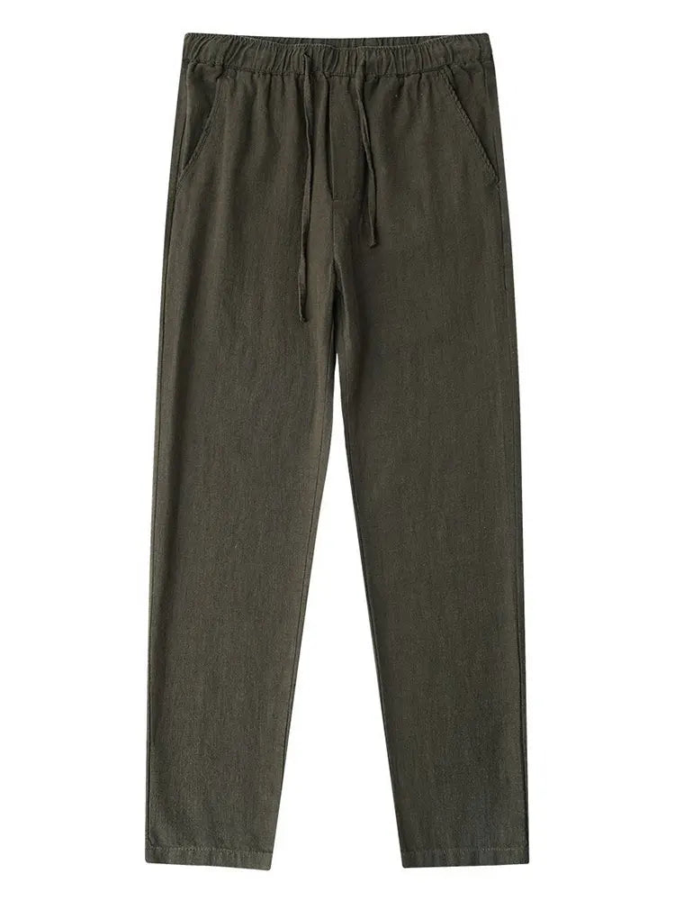 Casual Cotton Linen Chino Pants Men Wide Leg Lightweight Baggy Cotton Sweatpants Male Sport Jogger Straight Work Trousers