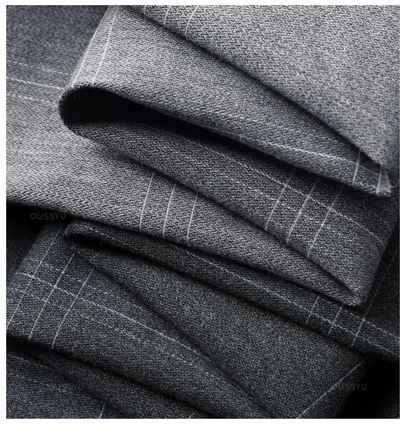 Summer High-Quality Classics Plaid Work Stretch Thin Pants Men Business Fashion Grey Black Party Casual Formal Trousers Male 38
