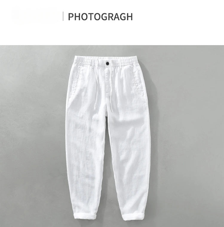 Summer New 100% Linen Casual Pants Men Clothing Thin Straight Breathable Oversize Men Trousers C1606