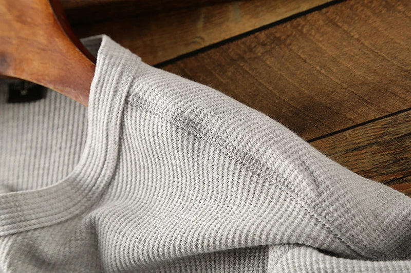 New Fashion Mens Henley Shirts Long Sleeve Half Button Up Thermal Waffle Knit Tops Tees US Size XS-XL