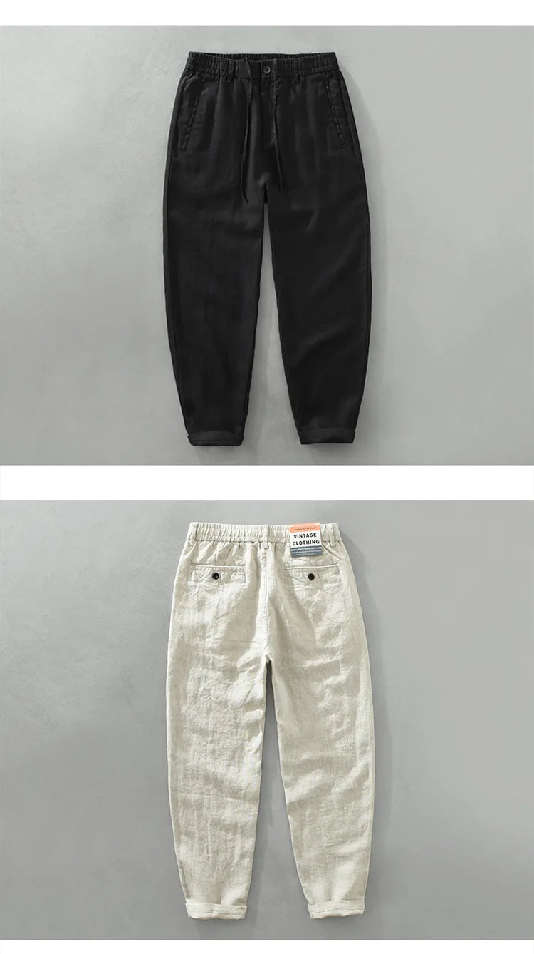Summer New 100% Linen Casual Pants Men Clothing Thin Straight Breathable Oversize Men Trousers C1606