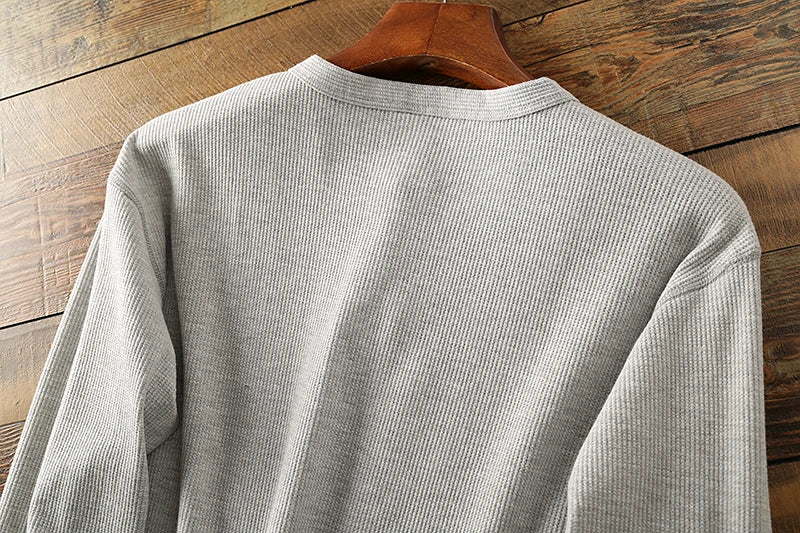 New Fashion Mens Henley Shirts Long Sleeve Half Button Up Thermal Waffle Knit Tops Tees US Size XS-XL